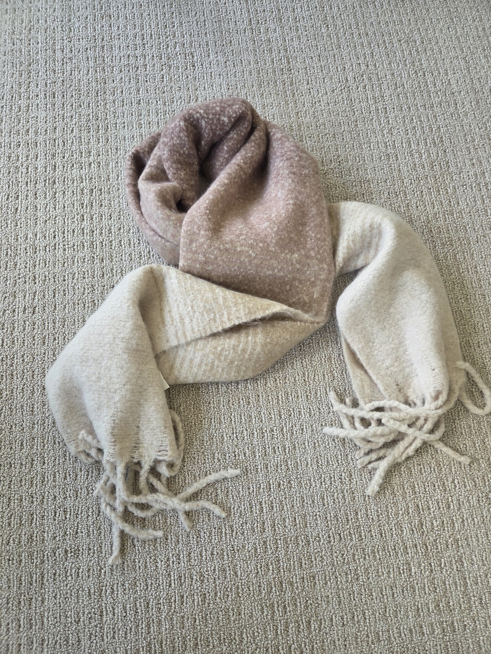 merSea Cozy Neutral Scarf in Mauve-Taupe and Cream